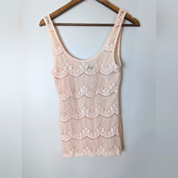 Talula Tops - Talula Aritzia Lace sheer Rose Gold Tank Top Womens Size M Cottagecore Boho